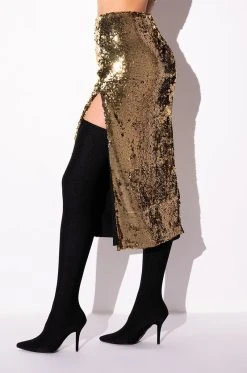 THANK THE ACADEMY HIGH SLIT MAXI SKIRT -AKIRA Shop thank the academy high slit maxi skirt gold 4 4