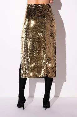 THANK THE ACADEMY HIGH SLIT MAXI SKIRT -AKIRA Shop thank the academy high slit maxi skirt gold 5 5