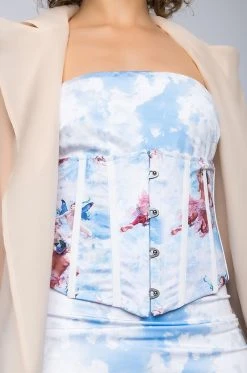 THAT'S ON ME BABY TUBE BODYCON MIDI DRESS WITH ATTACHED CORSET -AKIRA Shop thats on me baby tube bodycon midi dress with attached corset blue multi 5