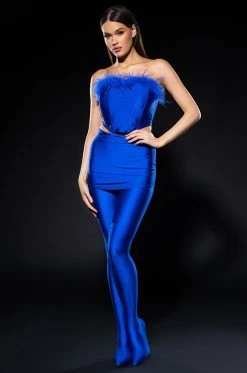 THE MOMENT FEATHER DETAIL CORSET IN BLUE -AKIRA Shop the moment feather detail corset in blue royal blue 3 3