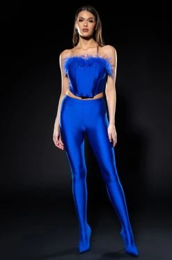 THE MOMENT FEATHER DETAIL CORSET IN BLUE -AKIRA Shop the moment feather detail corset in blue royal blue 4 4