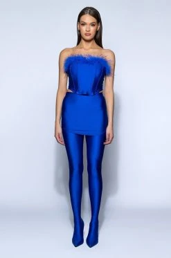 THE MOMENT FEATHER DETAIL CORSET IN BLUE -AKIRA Shop the moment feather detail corset in blue royal blue 9 9