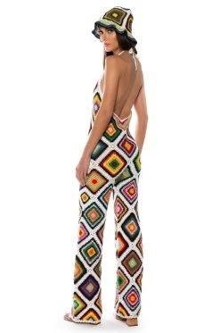 AKIRA Shop -AKIRA Shop the way you groove crochet halter jumpsuit in white multi white multi 2 2 c1 c1