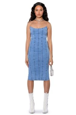 THOSE WHO GET IT STRAPLESS DENIM MIDI DRESS