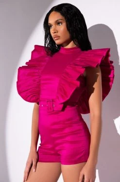 VALENTINA TAFFETA RUFFLE SLEEVE ROMPER