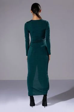 WALK THE WALK LONG SLEEVE MIDI DRESS -AKIRA Shop walk the walk long sleeve midi dress hunter green 4 4