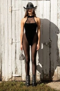 WATCH ME WORK MESH DETAIL SLEEVELESS CATSUIT -AKIRA Shop watch me work mesh detail sleeveless catsuit black 5 5