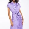 WEDDING GUEST READY SATIN TIE FRONT DRESS -AKIRA Shop wedding guest ready satin tie front dress light purple 1 1