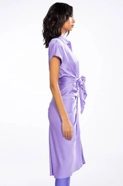 WEDDING GUEST READY SATIN TIE FRONT DRESS -AKIRA Shop wedding guest ready satin tie front dress light purple 4 4