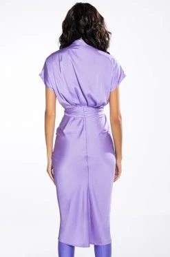 WEDDING GUEST READY SATIN TIE FRONT DRESS -AKIRA Shop wedding guest ready satin tie front dress light purple 5 5