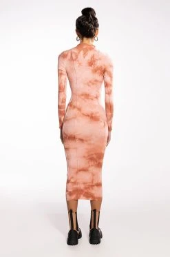 WHAT YOU NEED TIE DYE RIBBED KNIT MIDI DRESS -AKIRA Shop what you need tie dye ribbed knit midi dress brown multi 4 4