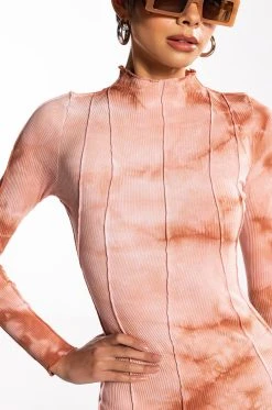 WHAT YOU NEED TIE DYE RIBBED KNIT MIDI DRESS -AKIRA Shop what you need tie dye ribbed knit midi dress brown multi 5 5