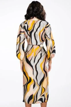 WORK OF ART BUTTON DOWN TIE WAIST MIDI DRESS -AKIRA Shop work of art button down tie waist midi dress pink multi 5 5