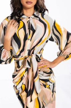 WORK OF ART BUTTON DOWN TIE WAIST MIDI DRESS -AKIRA Shop work of art button down tie waist midi dress pink multi 6 6