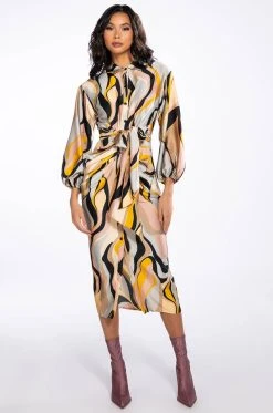 WORK OF ART BUTTON DOWN TIE WAIST MIDI DRESS -AKIRA Shop work of art button down tie waist midi dress pink multi 7 7