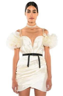 YOU'RE THE ONE THAT I WANT ORGANZA PUFF SLEEVE MINI DRESS -AKIRA Shop youre the one that i want organza puff sleeve mini dress cream 4 4